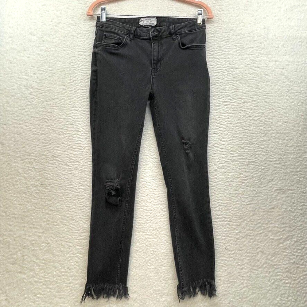 Free People Jeans Womens 27 Black Great Heights Frayed Hem Skinny Distressed